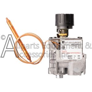 The SIT 630 Eurosit gas valve with no minimum rate screw. The pressure regulator adjustment is on the right side of the valve above the side inlet and outlet.