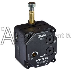 Front of 50235 Danfoss fuel pump with the pump's inlet ports visible.
