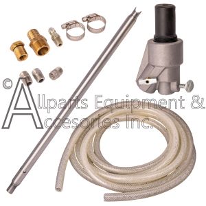The components included in the 80168 sandblaster kit, including a hose, fittings, hardware, and a sand blast head.