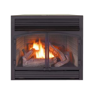 The FBNSD400T-ZC fireplace insert, shown with a log set and screen.