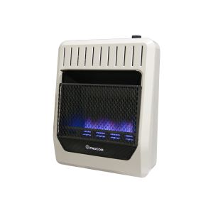The MN200TBG wall-mounted space heater with blue flames.