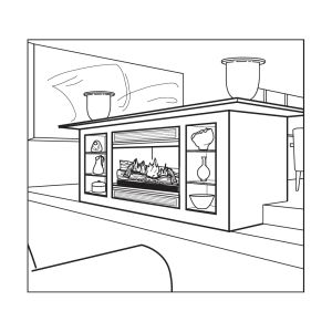 A diagram of the UVS33RP fireplace in a display mantel.