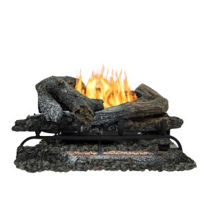 The Pleasant Hearth VFL-CY24DR log set. The log set is lit.