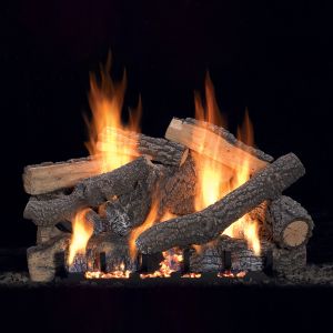 The VFSE gas burner, shown with a White Mountain Hearth display log set.