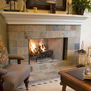 Traditional wood-burning fireplace