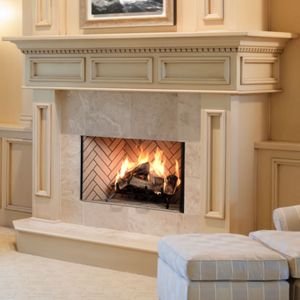 Indoor, wood-burning fireplace