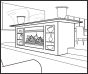 A diagram of the UVC36 fireplace, shown installed in a mantel with the decorative log set.