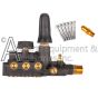 The 7110118 pump manifold with a thermal relief valve and installation hardware.