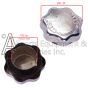 Measurements of the diameter of the rubber seal and the 75-002-0110 metal cap.