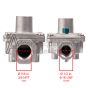The inlet and outlet measurements of the 80078 regulator.