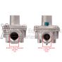 Measurements of the inlet and outlet valve on the 80106 pressure regulator.