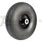 View of tire tread and front side of wheel