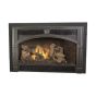 The DVS-GSR2-NB fireplace insert, shown with a log set in operation.