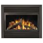 The GD33NR Napoleon fireplace, shown with yellow flames and the decorative log set.