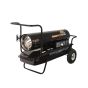 The MH-0135-0M10 torpedo heater with two pneumatic wheels and an installed handlebar.