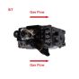 A diagram showing the top of the RV8310E gas valve, showing the gas flow direction.
