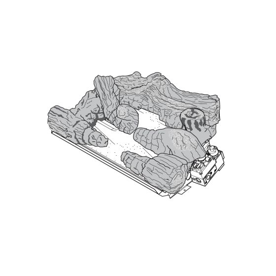 A diagram of the Majestic 18TPB gas log heater with a decorative log set.