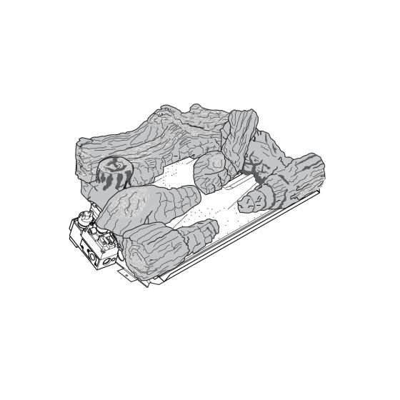 The 30TPB millivolt gas log heater, shown as a diagram with a decorative ceramic log set.