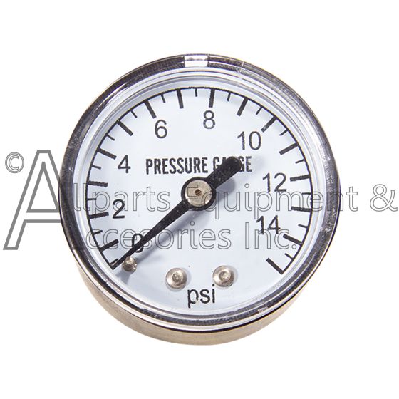 The front face of the 3740-0049-00 pressure gauge, showing that it reads up to 15 psi.