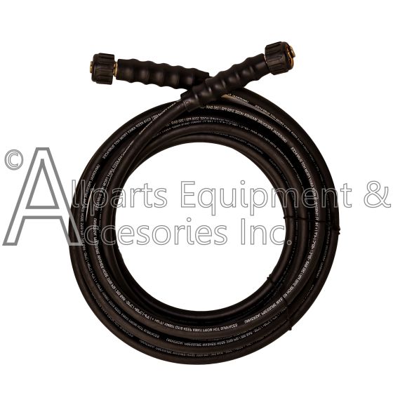 The 5140112-69 black DeWalt pressure washer hose, coiled.