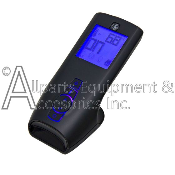 The Kozy heat 700-408 remote transmitter with the blue LED backlight on.