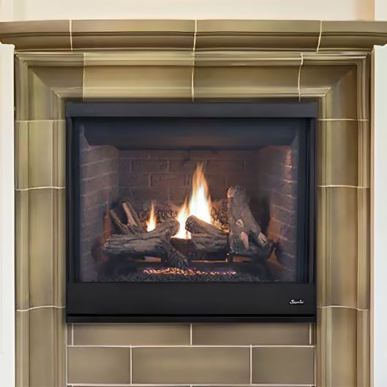The DRT4240DEP-B fireplace, shown in a mantel.