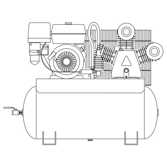 2D Wire frame drawing of IS13-5530 gas powered air compressor.