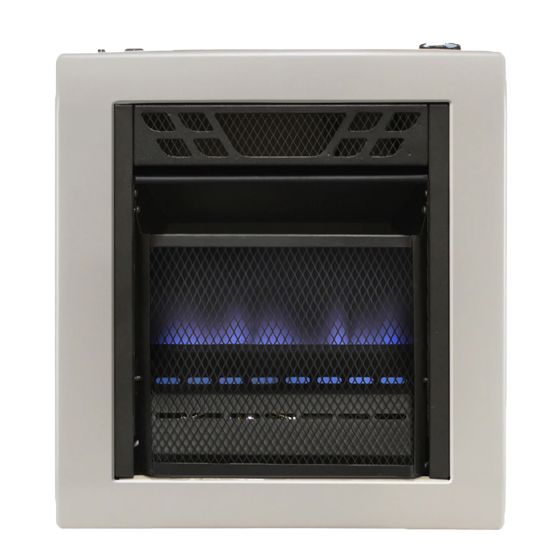 The Cedar Ridge MD10TBU heater with blue flames shown in operation.