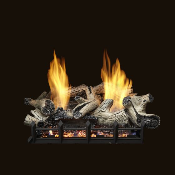 The Natural Blaze 24-inch gas log burner from Monessen, shown here with a log set.