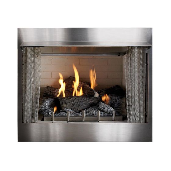 The OP42FP72MP-3 fireplace and log set, shown in operation.