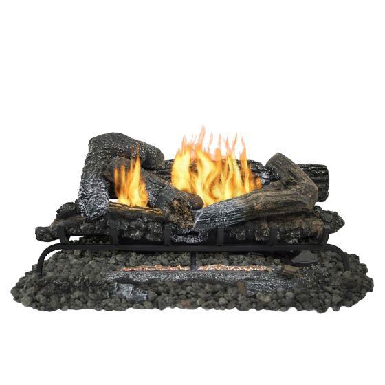 The VFL-HT30DR  30-inch Pleasant Hearth log set, shown in operation